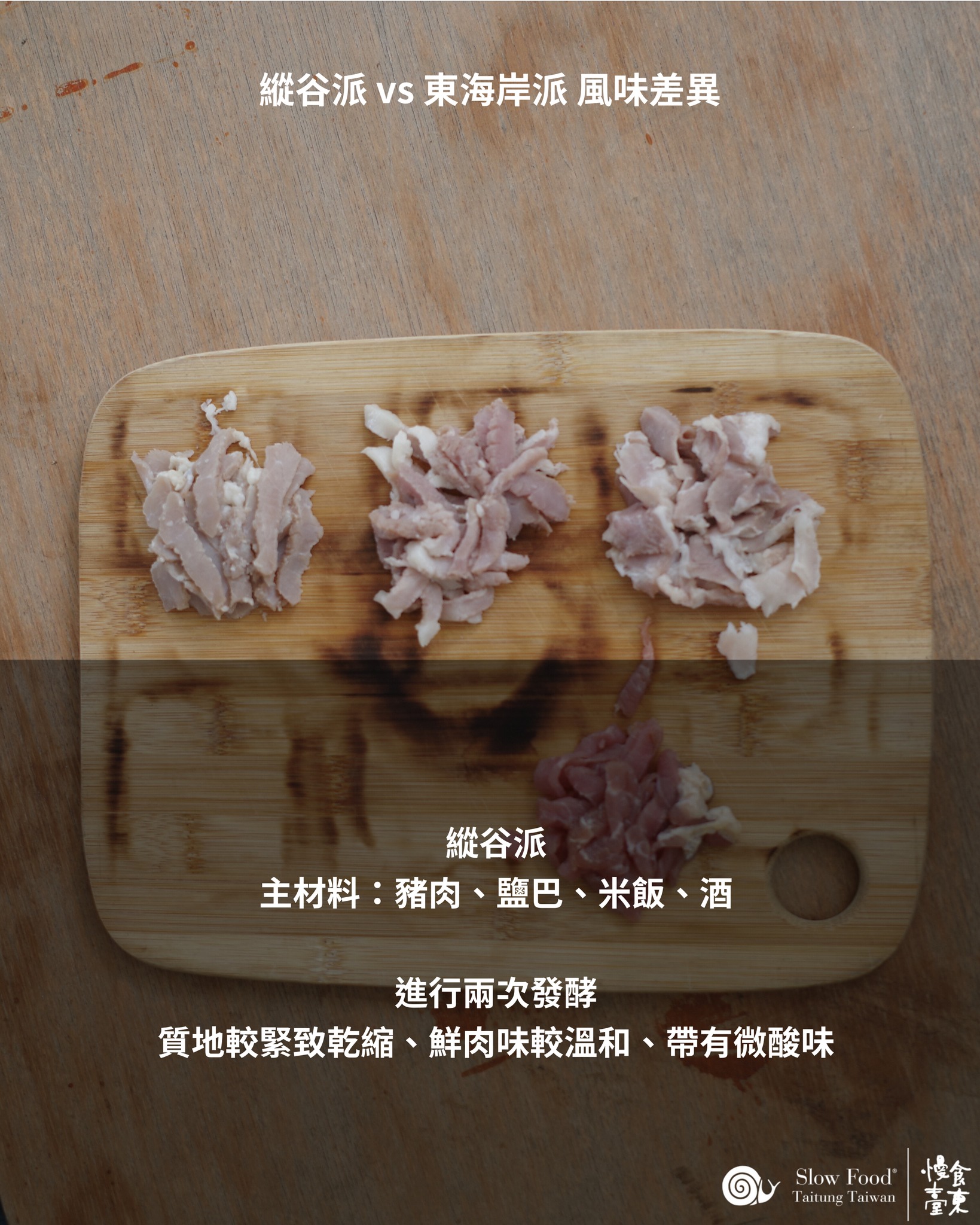 縱谷的siraw有加飯：  以電光部落舉例，主材料有：豬肉、鹽巴、米飯、酒，並會進行兩次發酵，分別是Picinaho（意指:添加鹽巴），第二階段發酵為Paeraw( eraw指的是發酵)，整體製作時間為3週-6週，吃起來質地較緊致（水份少、熟成度高），鮮肉味較溫和、且帶有微酸味。